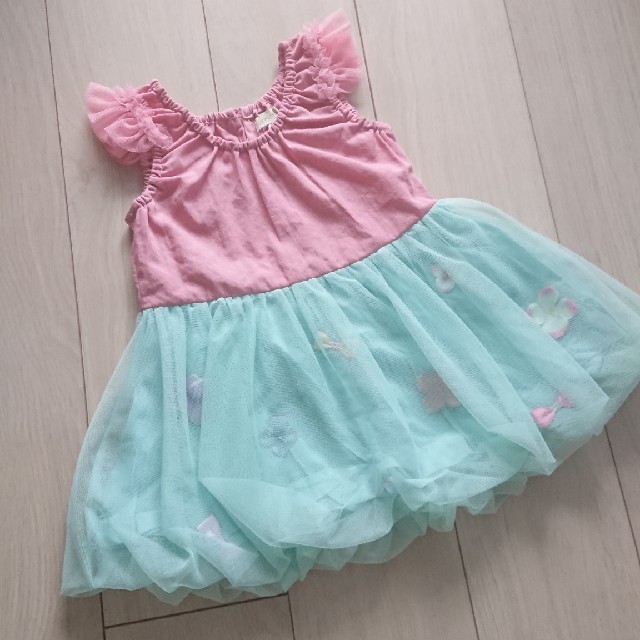 【パンパンチュチュ】お花とリボンのバルーンワンピース キッズ/ベビー/マタニティのキッズ服女の子用(90cm~)(ワンピース)の商品写真