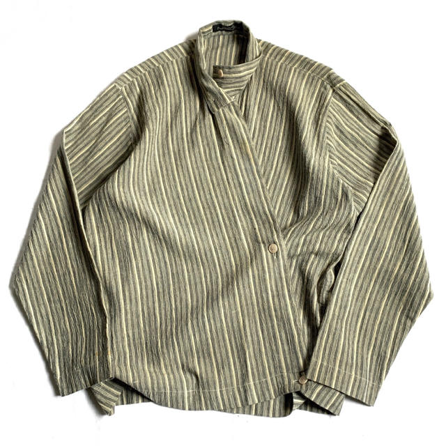 希少 80s初期 イッセイミヤケ デザインシャツジャケット グレー白 ビンテージ | フリマアプリ ラクマ
