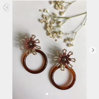 60  ピアス ハンドメイド フラワー 花 ビーズ アクセサリー アンティーク風(ピアス)