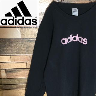 アディダス(adidas)の【激レア】アディダス　スウェット　デカロゴデザイン☆人気のブラック☆ピンクロゴ☆(スウェット)