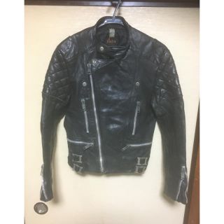 ルイスレザー(Lewis Leathers)の70s  boboセミダブルレザーライダース　ロンジャン黒　ルイスレザーモンザ型(ライダースジャケット)