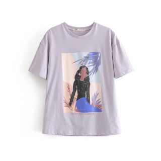スペイン発送 ZARA フラッグプリントTシャツ カジュアル 新作！ スペイン発送 ZARA リーフプリントシャツ 上品カジュアル 最新作