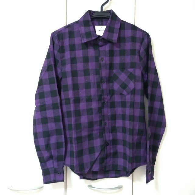 【未使用タグ付】紫黒長袖 チェックシャツ レディースM  レディースのトップス(シャツ/ブラウス(長袖/七分))の商品写真