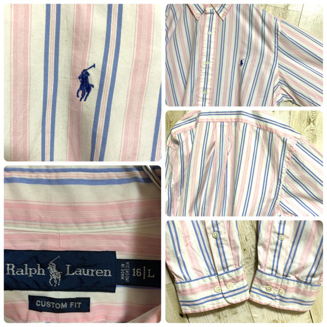 Ralph Lauren(ラルフローレン)の【ラルフローレン】ワンポイントロゴ刺繍入り ストライプBDシャツ 90s 美品 メンズのトップス(シャツ)の商品写真