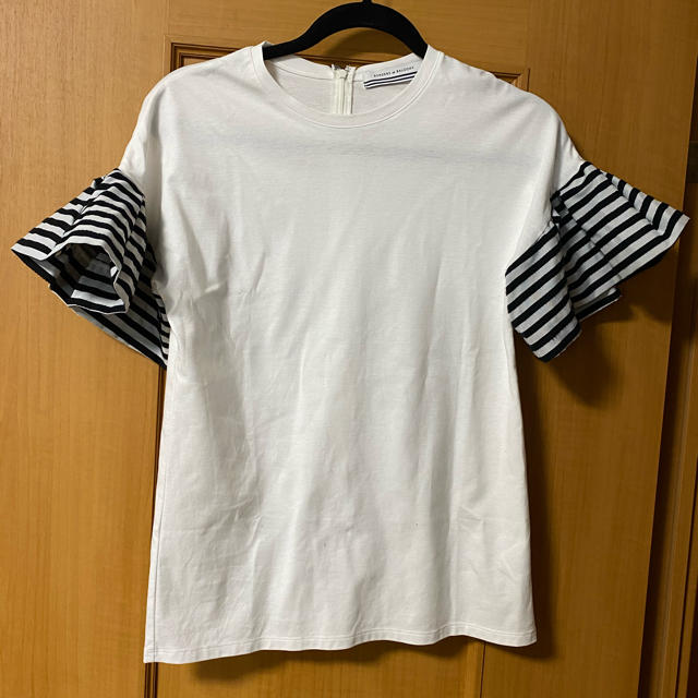 Drawer(ドゥロワー)のボーダーズアットバルコニー　フリルTシャツ　38 レディースのトップス(Tシャツ(半袖/袖なし))の商品写真