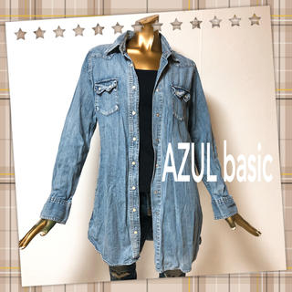 アズールバイマウジー(AZUL by moussy)のAZUL basic ♥ ヴィンテージ風 ウォッシュ ロング デニムシャツ(シャツ/ブラウス(長袖/七分))