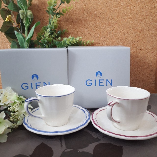 GIEN カップ&ソーサー フィレブルー×フィレピヴォアン ペア