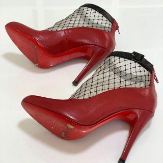 1532 美品 クリスチャンルブタン メッシュ ショートブーツ 赤
