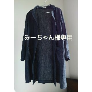 (古着) 麻100％のロングジャケット(スプリングコート)