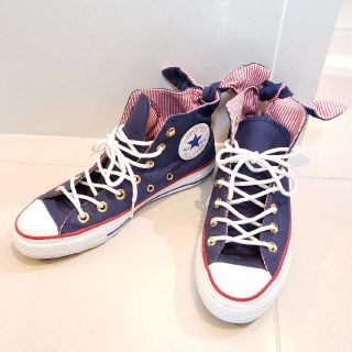 コンバース(CONVERSE)のコンバース ハイカット スニーカー　マリン　赤　かかと　リボン　ボーダー　デニム(スニーカー)