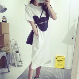 ビックシルエットミッキーtシャツワンピースXXL(Tシャツ/カットソー(半袖/袖なし))