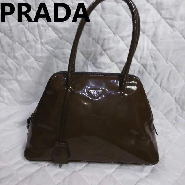 プラダ　エナメル　ブラウン　ハンドバッグ　PRADA