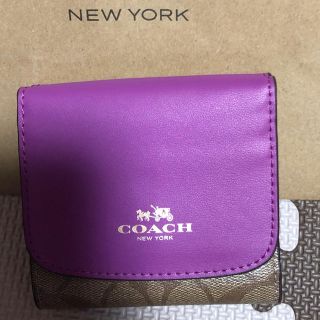 コーチ(COACH)のCOACH コーチ 三つ折り財布  パープル/シグネーチャー(折り財布)