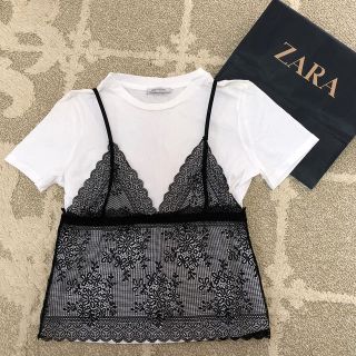 ザラ(ZARA)の【ZARA】☆キャミ付きTシャツ☆ 未使用 (訳あり)(Tシャツ(半袖/袖なし))