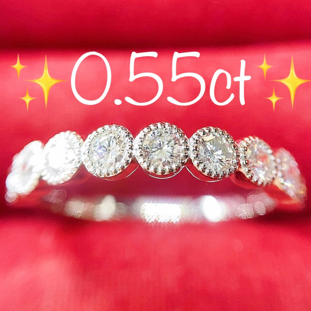 ★0.55ct★✨ミル打ちダイヤモンドK18WGエタニティリング指輪12号 レディースのアクセサリー(リング(指輪))の商品写真