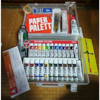 【中古】ホルベインアクリル樹脂絵具、筆、パレットほか(絵の具/ポスターカラー)