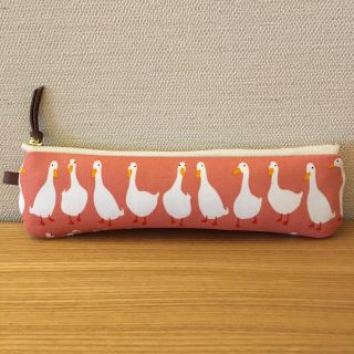 大人のスリムペンケース アヒル柄 オレンジ ハンドメイド(その他)