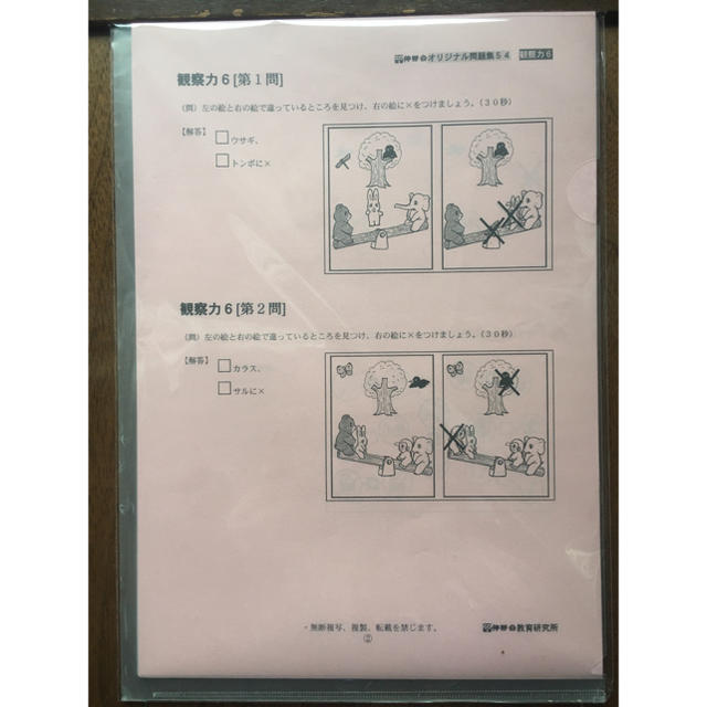 伸芽会 オリジナル問題集 54 観察力6 エンタメ/ホビーの本(語学/参考書)の商品写真