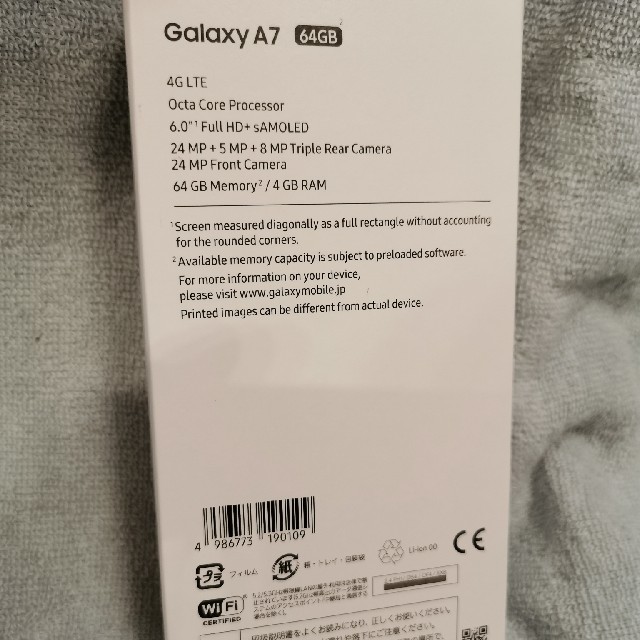galaxy A7 64GB simフリー  ブラック スマホ/家電/カメラのスマートフォン/携帯電話(スマートフォン本体)の商品写真