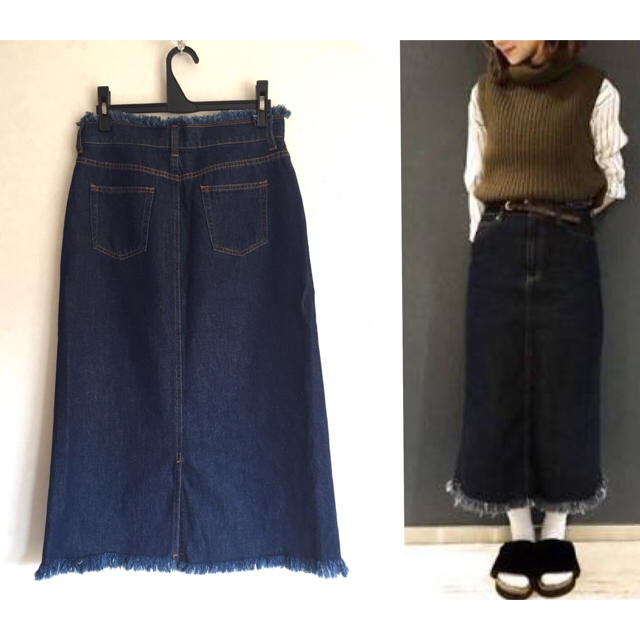 LOWRYS FARM(ローリーズファーム)の新品◎デニムフリンジナロースカート◎L レディースのスカート(ロングスカート)の商品写真
