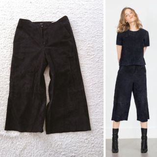 ザラ(ZARA)の紺スウェードレザーガウチョパンツ未使用(カジュアルパンツ)