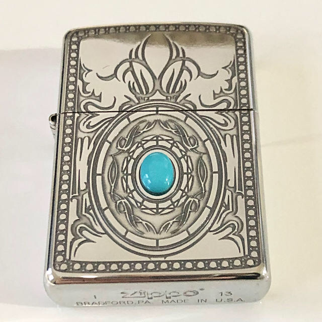 ZIPPO◇シルバーターコイズメタル◇彫り◇ジッポ