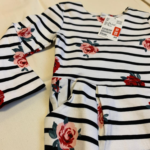 H&M(エイチアンドエム)のH&M kidsボーダー花柄ワンピース 新品 キッズ/ベビー/マタニティのキッズ服女の子用(90cm~)(ワンピース)の商品写真