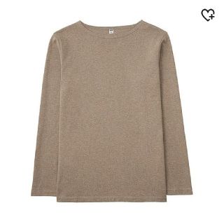 ユニクロ(UNIQLO)のUNIQLO【MENS ウォッシュコットンボートネックT】Ssize・ベージュ(Tシャツ/カットソー(七分/長袖))