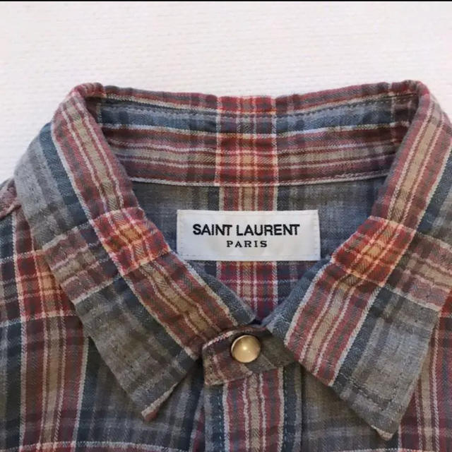 サンローランパリ 皺加工 チェックシャツ SAINT LAURENT  美品 L