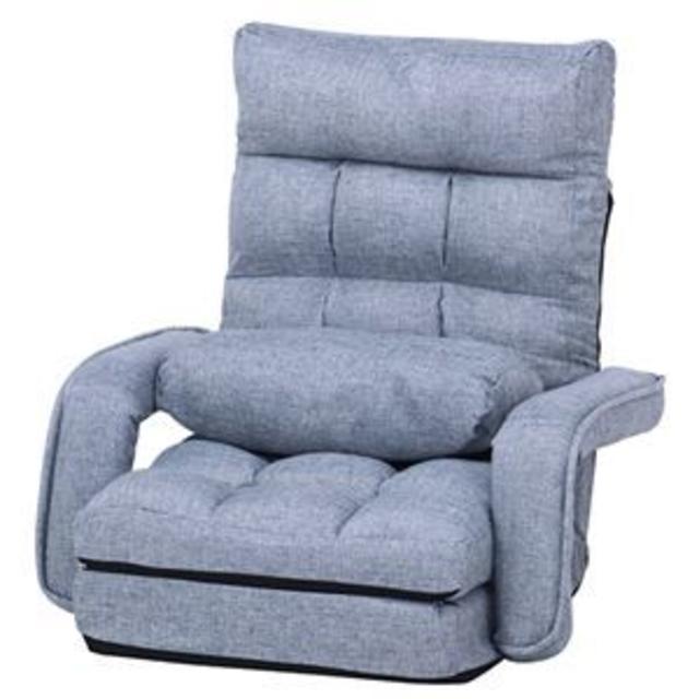 4WAY 座椅子/フロアチェア 【グレー】 幅40cm 肘付き 42段ギア - 座椅子