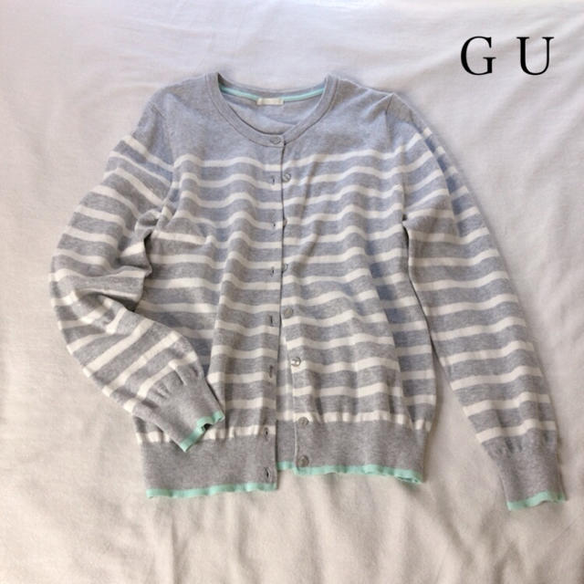 GU(ジーユー)のボーダー⭐︎カーディガン⭐︎グリーン レディースのトップス(カーディガン)の商品写真