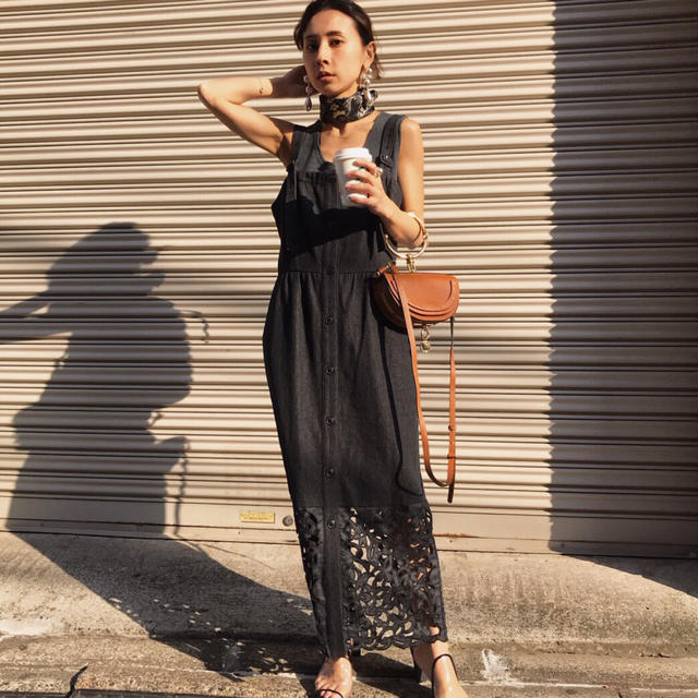 ロングワンピース/マキシワンピースAMERI CUT WORK INDIGO DRESS