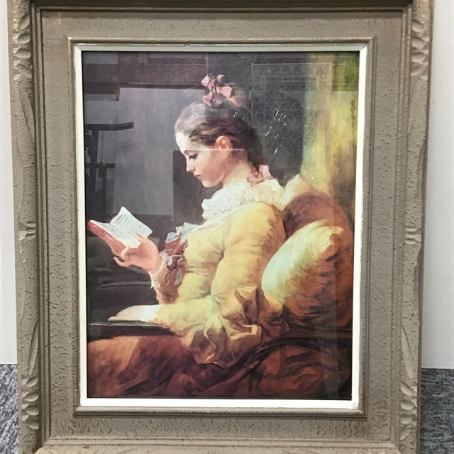 フラゴナール　「読書する少女」複製画　額付き　絵画 油絵