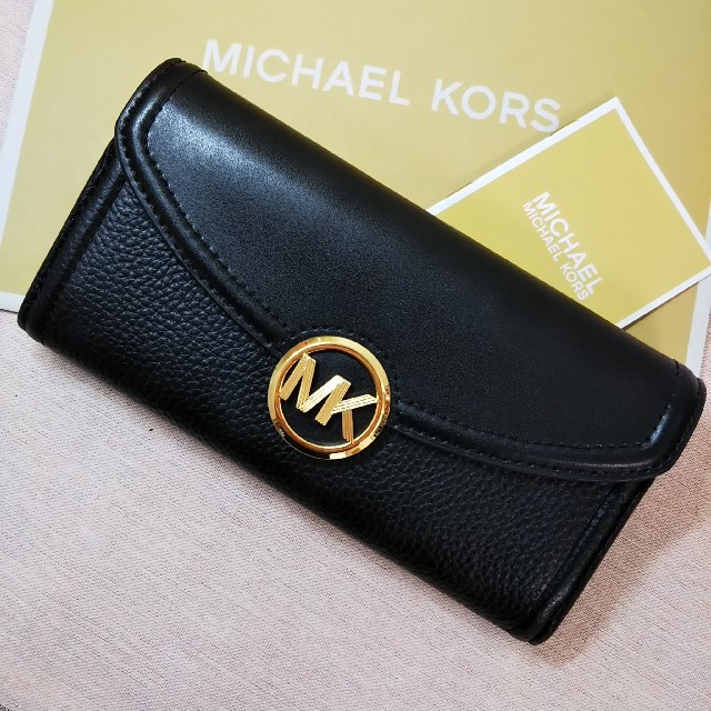 マイケルコース MICHAEL KORS 長財布 ブラック ロゴ ゴールド 新品-