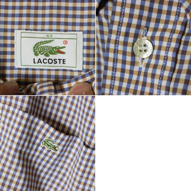 LACOSTE(ラコステ)のビッグサイズ フレンチラコステ半袖ギンガムチェックシャツ ブラウンXL ss73 メンズのトップス(シャツ)の商品写真