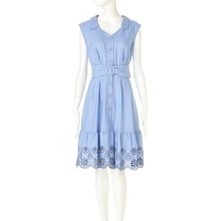 ジルスチュアート(JILLSTUART)のJILLSTUART カットワークシャツドレス　ブルー(ひざ丈ワンピース)