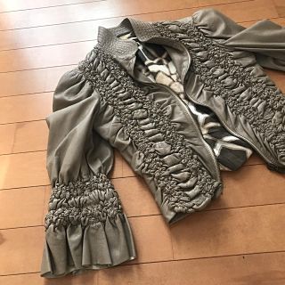 ジャストカヴァリ(Just Cavalli)のジャストカヴァリ　レザー　高級　ブルゾン　レディース　ジャケット　七分袖　美品(ライダースジャケット)