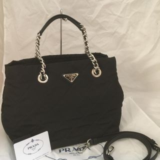 PRADA 2way テスートレザートートハンドバッグ　美品　チェーントート