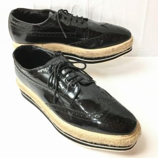 プラダ(PRADA)のプラダ　ジュートソール　ウイングチップ　黒　サイズ40　24.5-25.0(ブーツ)