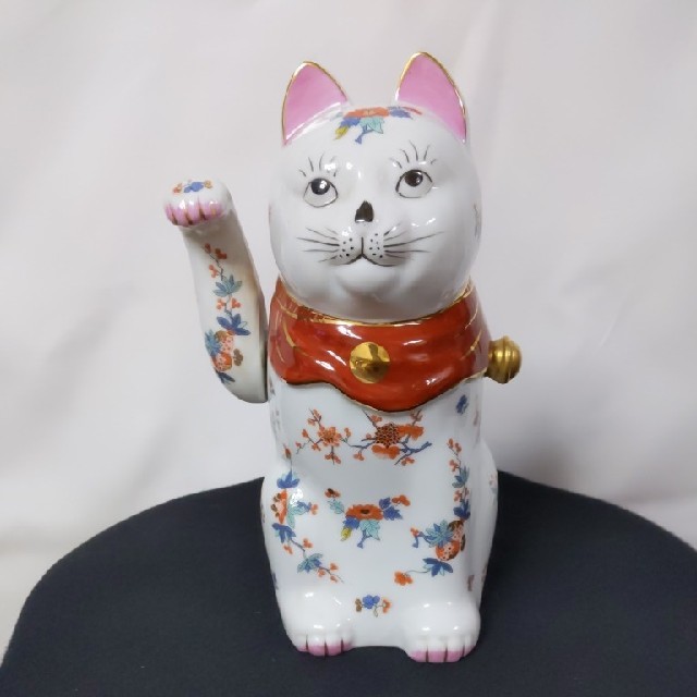 美術品/アンティーク陶器 招き猫 右手可動 アンティーク品   伊万里焼