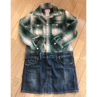 デニムダンガリー(DENIM DUNGAREE)の【お値下げ】デニム＆ダンガリー チェック×デニムワンピース 145cm(ワンピース)