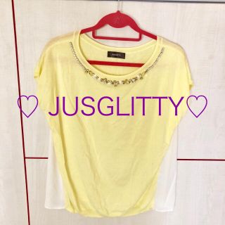 ジャスグリッティー(JUSGLITTY)の♡ジャス♡ビジューサマーニット イエロー(カットソー(半袖/袖なし))