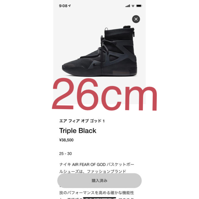 FEAR OF GOD(フィアオブゴッド)のnike fear of god triple black 26  メンズの靴/シューズ(スニーカー)の商品写真