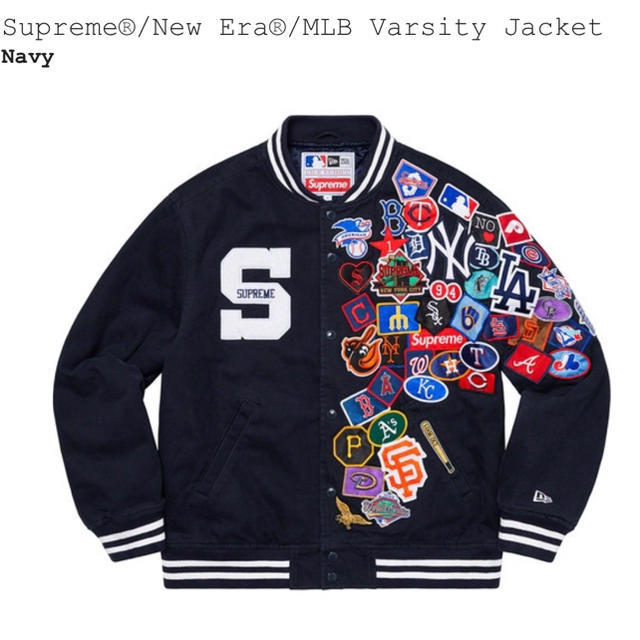 Supreme(シュプリーム)のM Supreme New Era MLB Varsity Jacket 紺色 メンズのジャケット/アウター(スタジャン)の商品写真