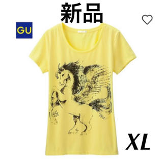 ジーユー(GU)の新品 GU ジーユー グラフィックT Tシャツ アニマル イエロー XL(Tシャツ(半袖/袖なし))