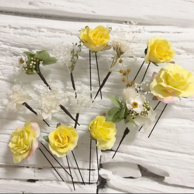 花冠アレンジ イエロー系 かすみ草 薔薇 髪飾り ヘッドドレス