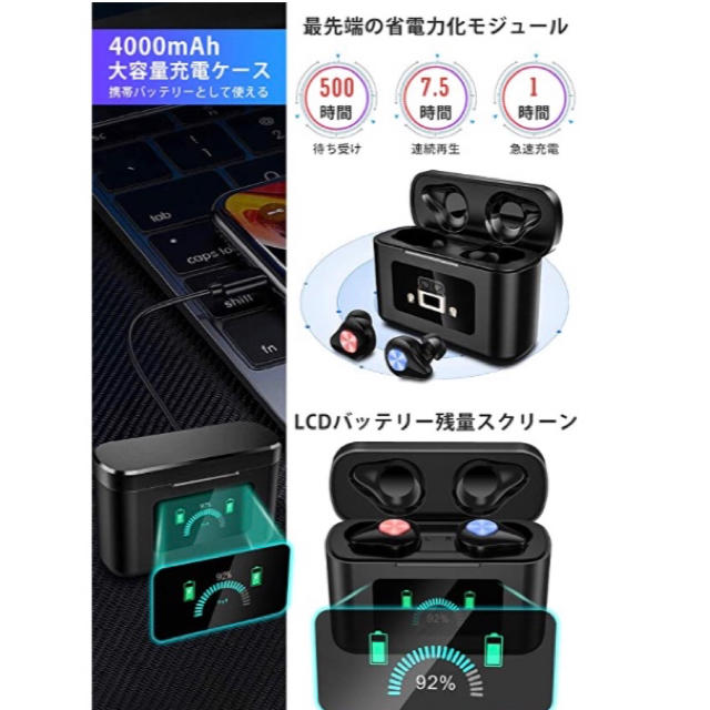 最新Bluetooth5.1技術   Bluetoothイヤホン スマホ/家電/カメラのオーディオ機器(ヘッドフォン/イヤフォン)の商品写真
