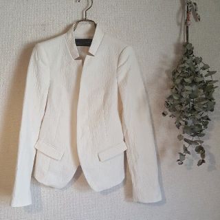 ザラ(ZARA)のZARA BASIC　白コットン ジャケット(ノーカラージャケット)