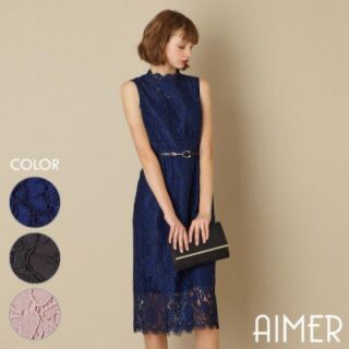 エメ(AIMER)のAIMER スタンドネック総レースパーティドレス(ミディアムドレス)