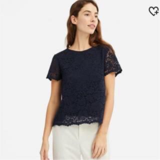 ユニクロ(UNIQLO)の新品・未使用・タグ付　ユニクロ　レースTシャツ　ネイビー　Sサイズ(Tシャツ/カットソー(半袖/袖なし))